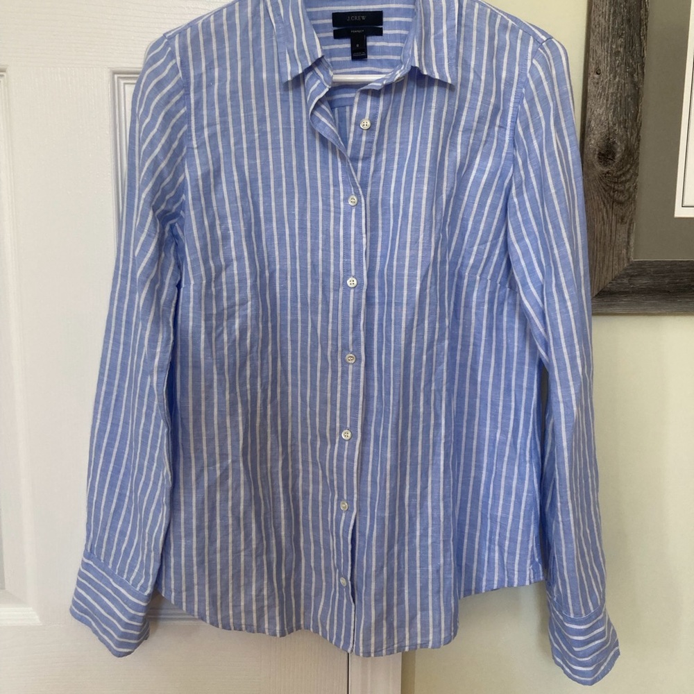 J. Crew Light Blue and White Striped Top